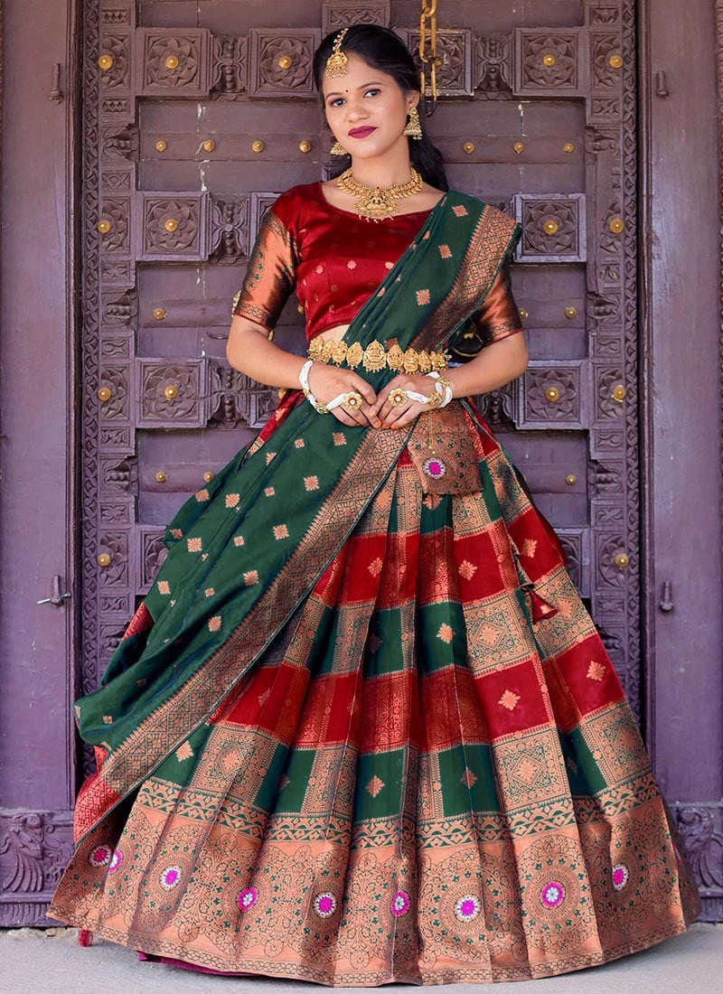 Jacquard Silk Zari Embossed Maroon A Line Lehenga Festive Wear