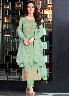 Jasmin Bhasin Green Art Silk Jacquard Straight Pant Suit