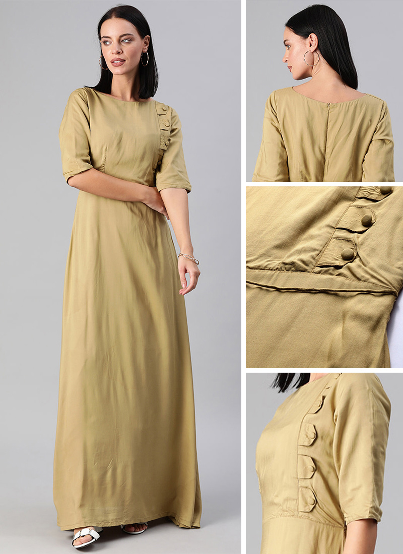 Khaki Overlapped Style Dress After Six Wear