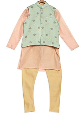 Kids Boys Green N Pink Foil Print Bandi Set