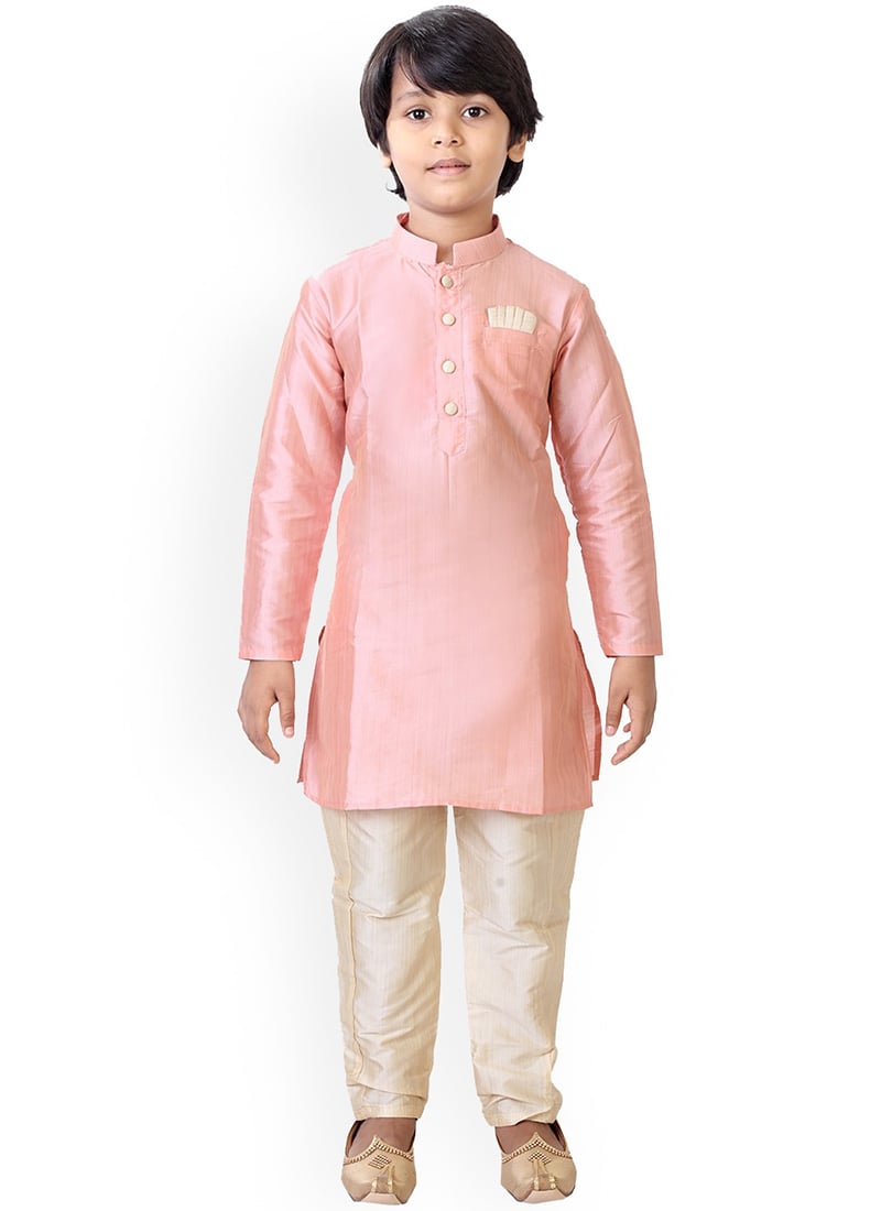 Kids Boys Pink N Beige Kurta N Pant Set