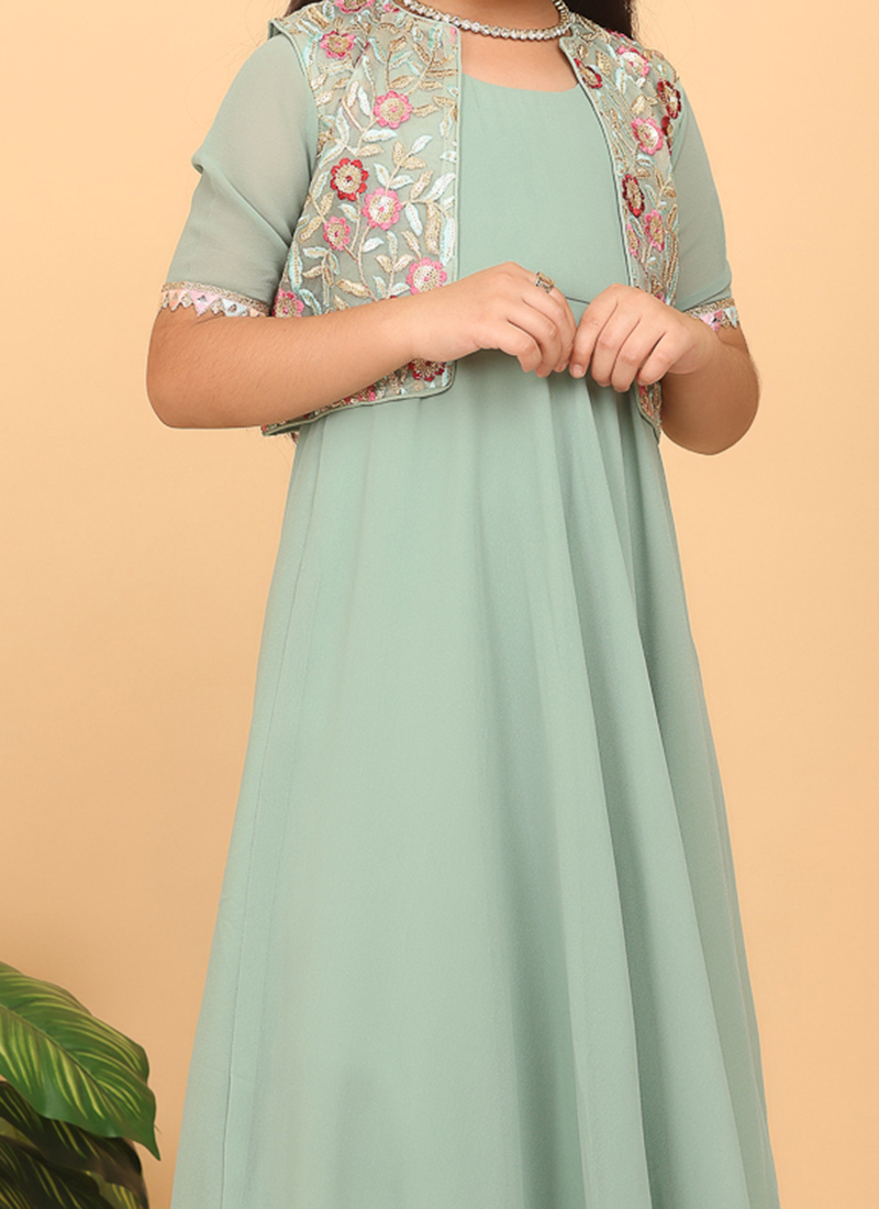 Girls Chiffon Festive Gown with Jacket Style & Embellished Details