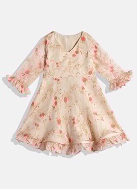 Kids Girls Beige Organza Ruffle Dress