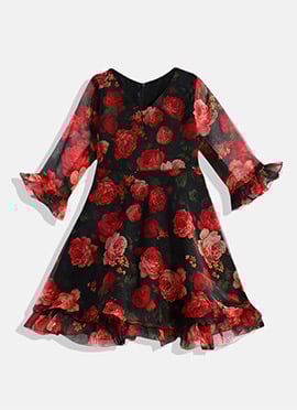 Kids Girls Black Organza Ruffle Dress