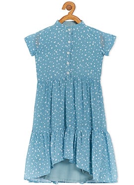 Kids Girls Blue N White Digital Printed High N Low Dress