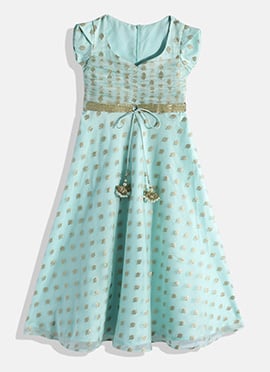 Kids Girls Blue Organza Ruched Dress