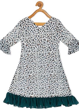 Kids Girls Cream Georgette Digital Printed A Line Dress