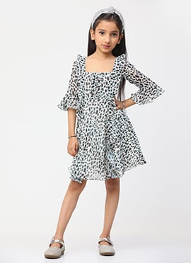 Kids Girls Cream Georgette Digital Printed Dress