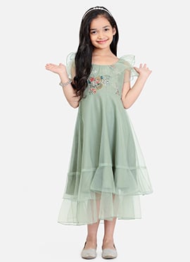 Kids Girls Green Organza Embroidered Gown