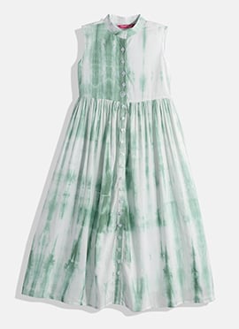 Kids Girls Green Tie N Dye Gathered Flare Dress
