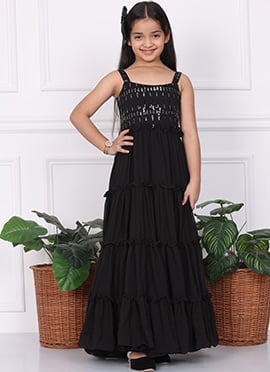 Kids Girls Kid Girls Black Georgette Sequins Gown