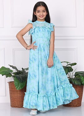 Kids Girls Kid Girls Blue Digital Printed Georgette Gown
