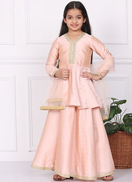 Kids Girls Kid Girls Peach Art Silk Sharara Set