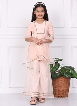 Kids Girls Kid Girls Peach Embroidered Palazzo Suit
