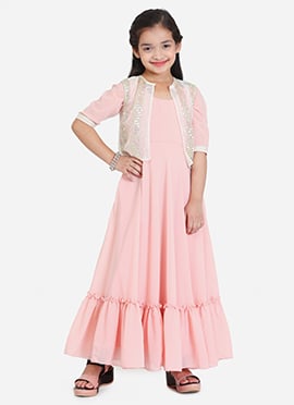 Kids Girls Kid Girls White Net Embroidered Jacket Style Gown