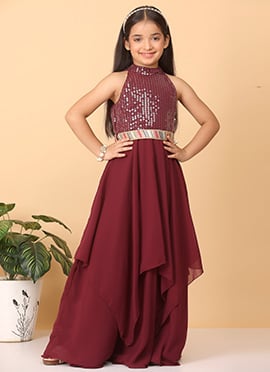 Kids Girls Kid Girls Wine Embroidered Handkerchief Gown