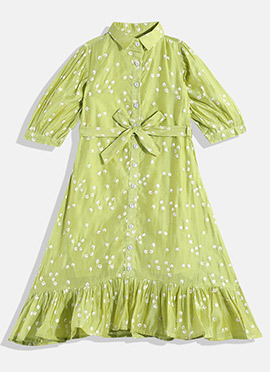 Kids Girls Kid Green Foil Printed Shirt Dress