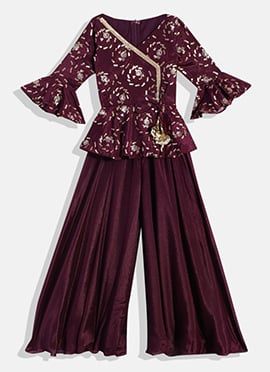 Kids Girls Kids Girls Wine Chinon Angrakha Blouse N Palazzo