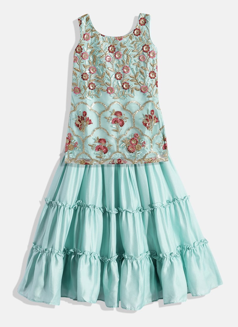 Kids Girls Kids Lavender Net Sequins Embroidery Skirt Set Festive Wear