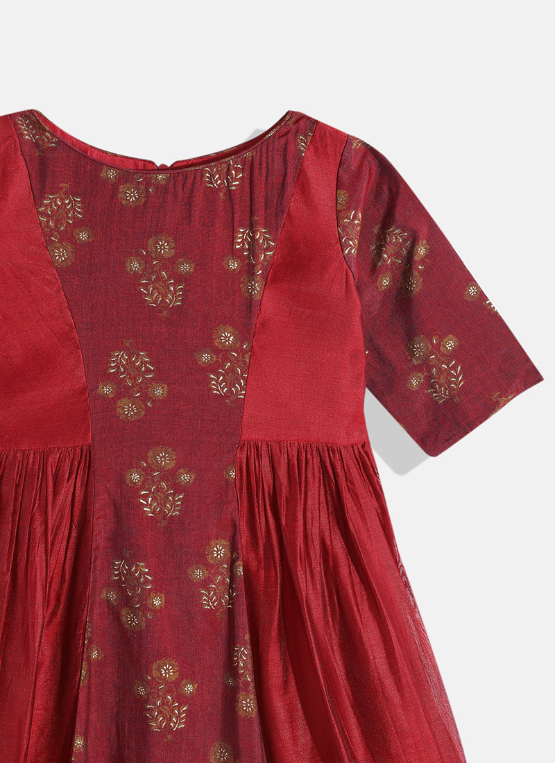 Girls Maroon Printed Kurta With Palazzos main image 0