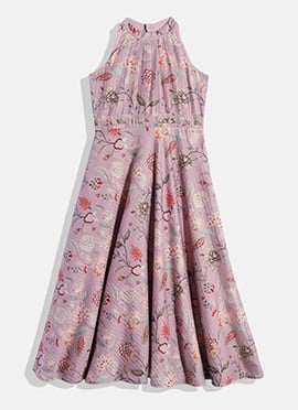 Kids Girls Mauve Digital Printed Art Silk Gown