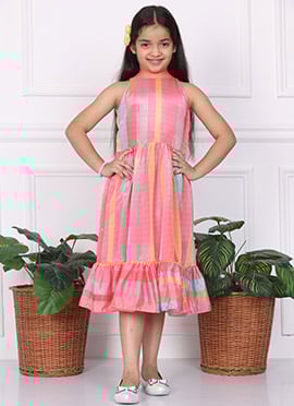 Kids Girls Multicolor Print  Chinon Dress