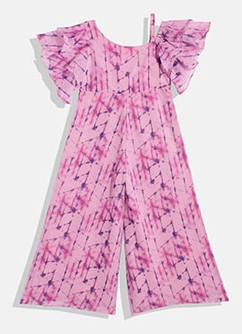 Kids Girls Multicolored Digital Printed Georgette Jumpsuit