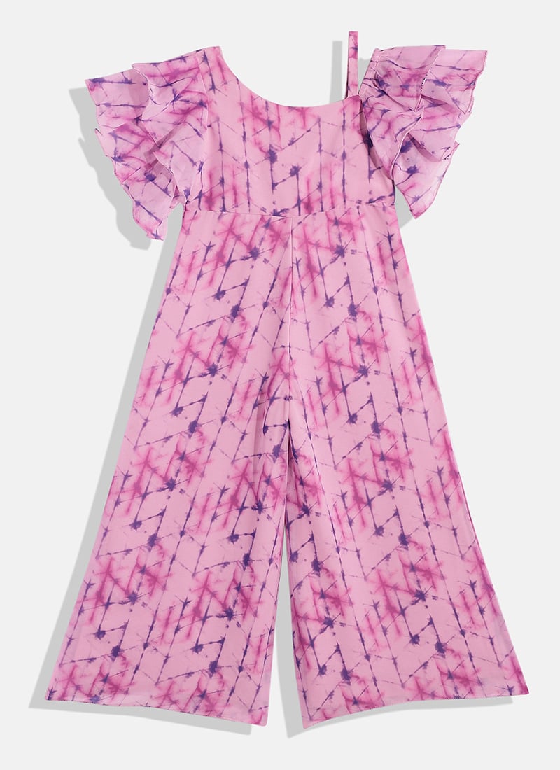 Kids Girls Multicolored Digital Printed Georgette Jumpsuit