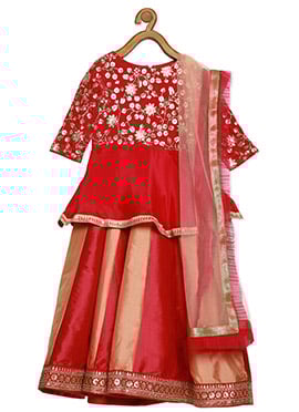 Kids Girls Multicolored Peplum Choli Lehenga Set