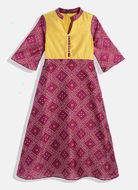 Kids Girls Pink Art Silk Digital Printed Maxi Dress