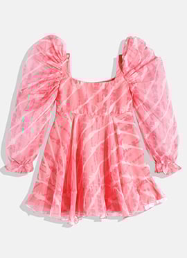 Kids Girls Pink Digital Printed Organza Dress