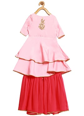 Kids Girls Pink Embroidered Gharara Set
