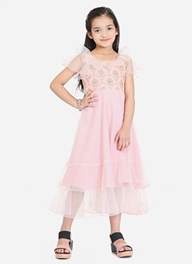 Kids Girls Pink Organza Embroidered Gown