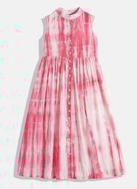 Kids Girls Pink Tie N Dye Gathered Flare Dress