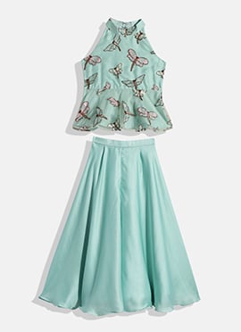 Kids Girls Pista Green Peplum Top N Sharara Set