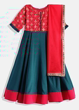 Kids Girls Rani Jacquard Art Silk Anarkali Suit