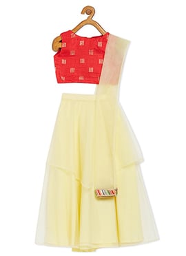 Kids Girls Red N Yellow Handkerchief Style Lehenga