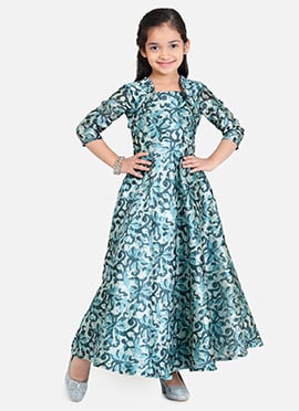 Kids Girls Sage Green Digital Printed Maxi Dress