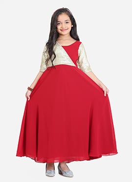 Kids Girls Silver Embroidered N Overlapping Style Gown