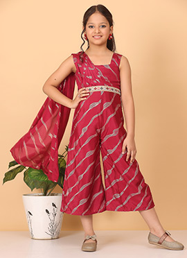 Kids Girls Wine Chinon Foil Print Draped Style Jumpsuit