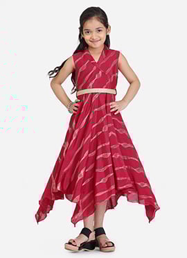 Kids Girls Wine Foil Printed Chinon Maxi Dress