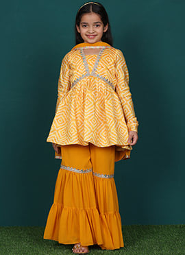 Kids Girls Yellow Digital Printed Sharara Suit
