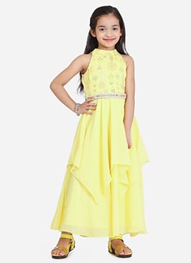 Kids Girls Yellow Embroidered Handkerchief Gown