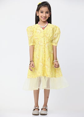 Kids Girls Yellow Foil Printed A Line Dress