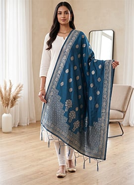 Lapis Blue Benarasi Silk Jacquard Woven Dupatta