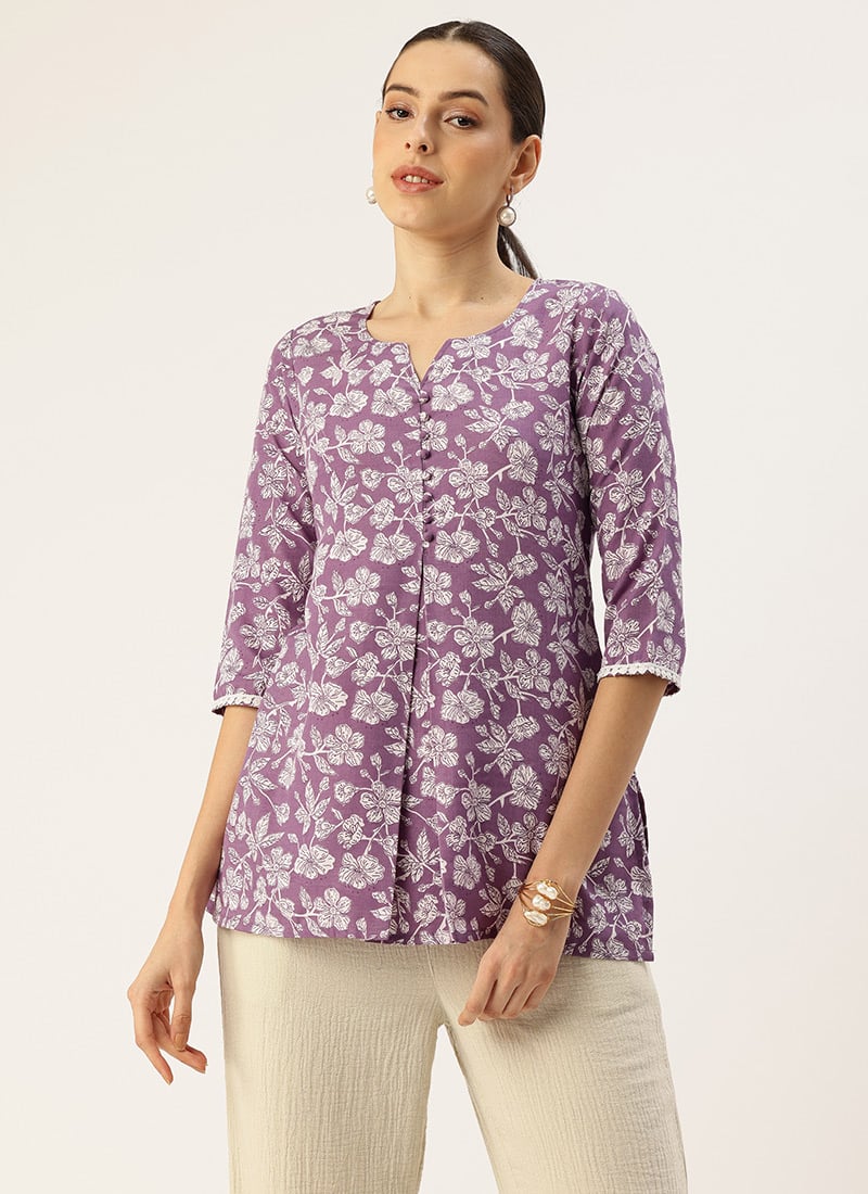 Lavender Art Silk Cotton Kurti