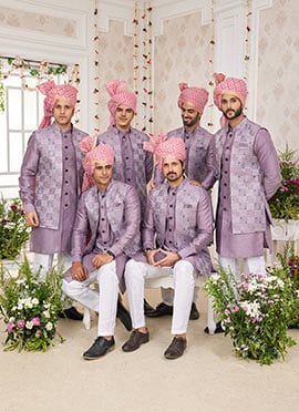 Lavender Banarasi Silk Embroidered Bandi Set Wedding Wear
