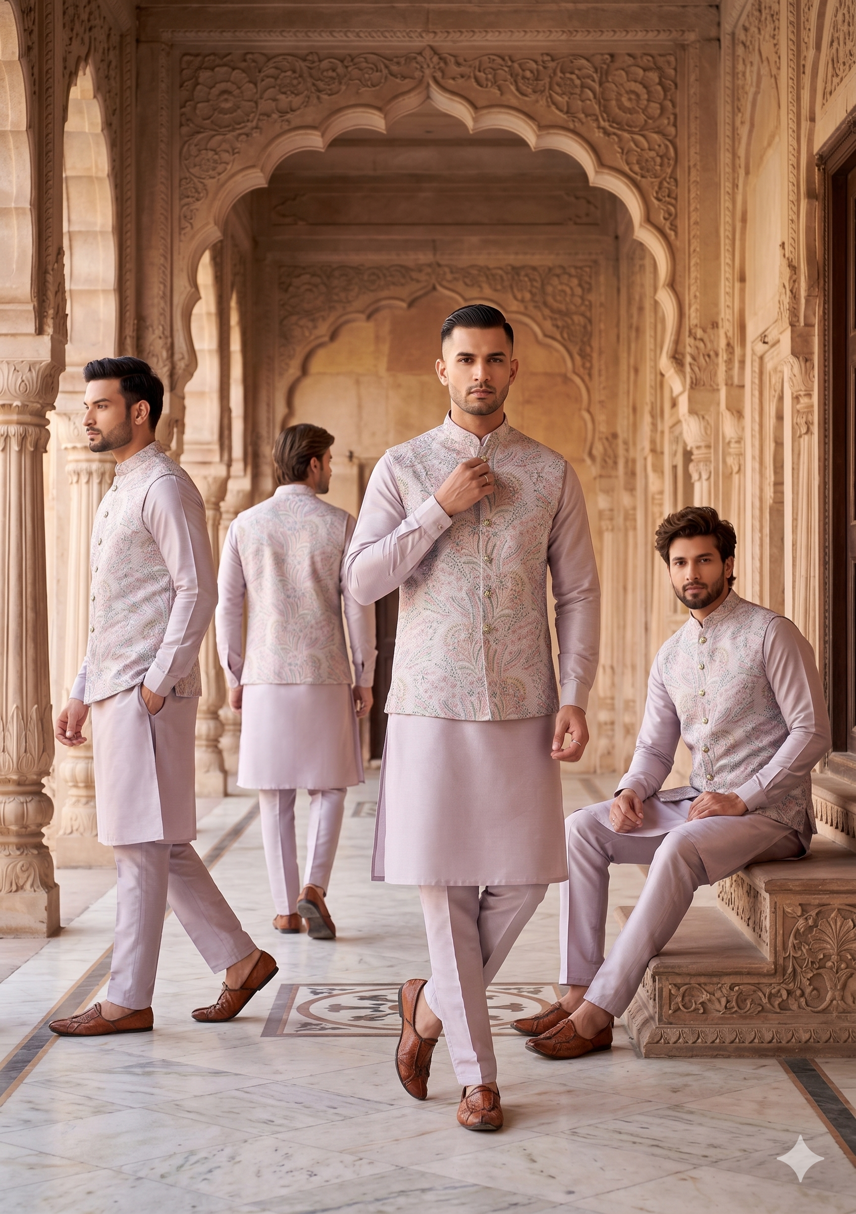 Lavender Banarasi Silk Embroidered Sequins Thread Bandi Set Festive Wear