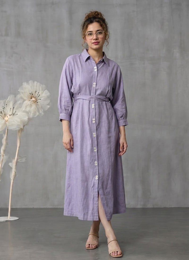 Lavender Cotton Shirt Collar Midi Dress After Six Wear