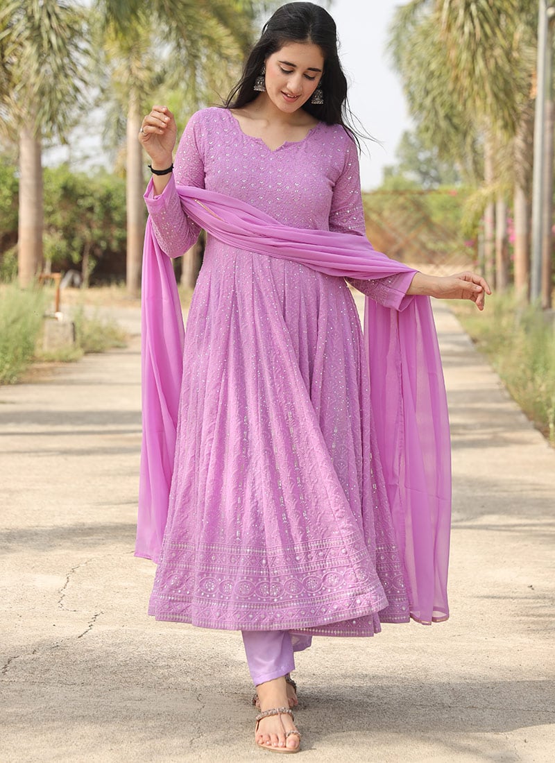 Lavender Elegance Sequins Embroidered Georgette Anarkali Suit After Six Wear